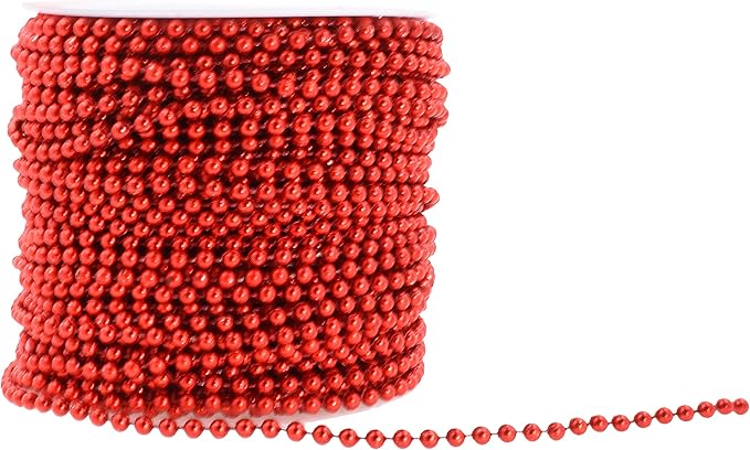 Mandala Crafts 4mm Faux Red Pearl Beads Roll - 44 Yards Strand of Fake Pearls Chain Garlands Spool String for Christmas Tree, Wedding, Party, Vases, DIY Decoration