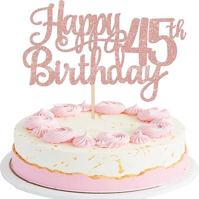 1 PCS Happy 45th Birthday Cake Topper Glitter Cheers to 45 Years Birthday Cake Pick 45 Fabulous Cake Decoration for Happy 45th Birthday Theme Party Decorations Supplies Rose Gold