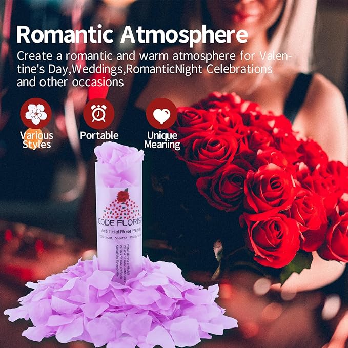 CODE FLORIST 1500 PCS Silk Rose Petals for Valentine's Day,Fake Rose Petals for Romantic Night,Wedding,Proposal Anniversary Flower Decorations(Separated,Scented,Baby Purple)
