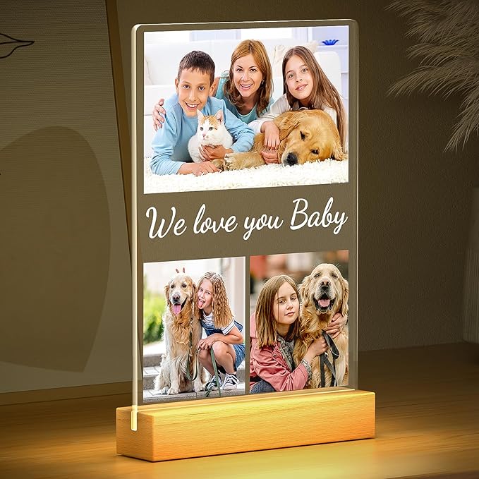 Custom Collage Picture Frames with Photos, Personalized Photo Frame with Night Light, Customized Birthday Photo Gifts for Baby Kids Girls Boys Pet Friends Family