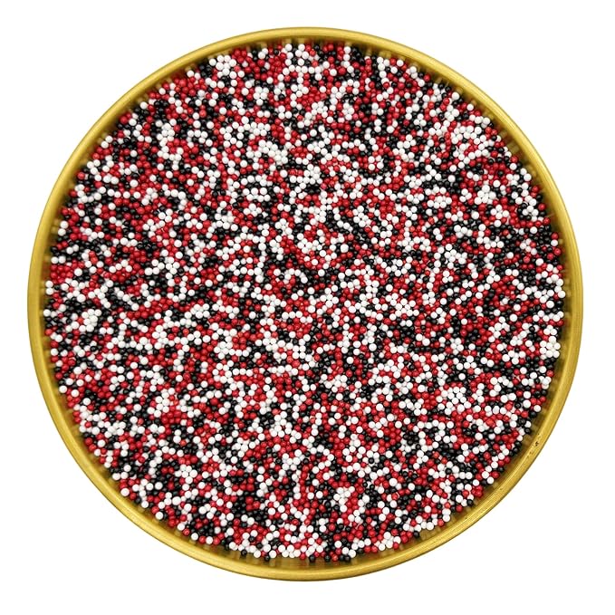 Dynastang 2mm Red & Black & White Pearls Sprinkles Edible Pearls Cake Decorating Stars Cake Decorations Cupcake Toppers Cookie Decorating Perfect for Cakes, Cupcakes, Desserts Toppings 3OZ