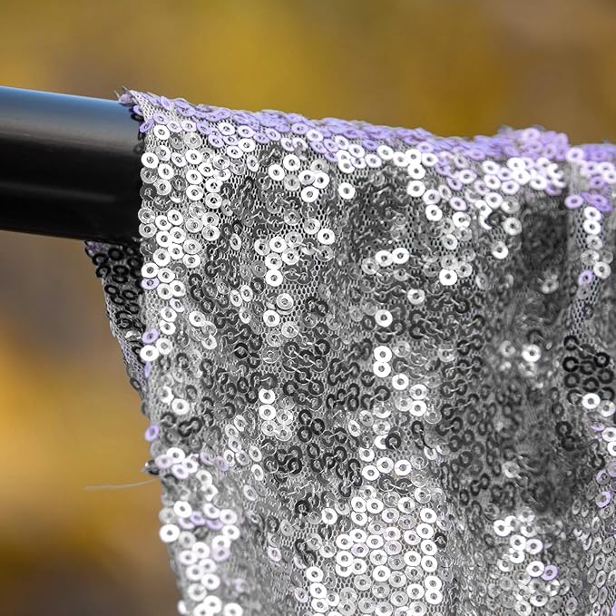 JYFLZQ Silver Sequin Backdrop Curtains 2ft x 8ft 4 Panel Glitter Photo Booth Backdrops Sparkly Photography Background Drapes for Parties Wedding Bridal Showers