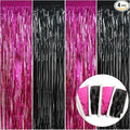 BEISHIDA 4 Pcs Hot Pink Black Door Streamers Curtain Party Streamers Backdrop Pink Party Hot Pink Wall Background for Party Decoration Photo Booth Props(3.28 ft x 6.56 ft)