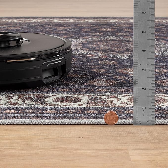 Bloom Rugs Washable Non-Slip 6' x 9' Rug - Navy Traditional Medallion Area Rug for Living Room, Bedroom, Dining Room, and Kitchen - Exact Size: 6' x 9'