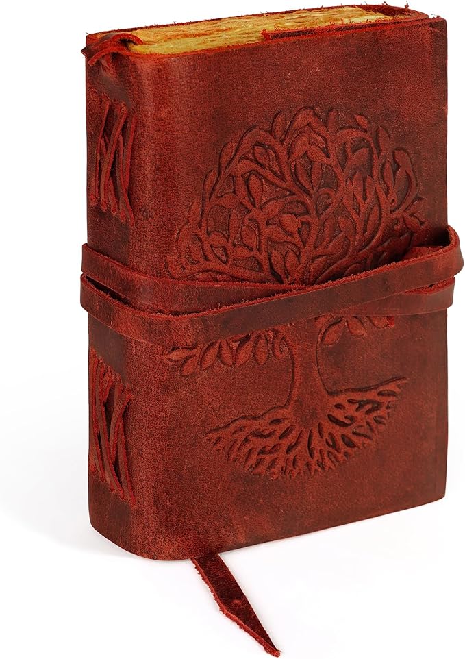 LUXEORIA Tree Of Life Leather Journal for Women and Men, Handcrafted Leather Journal for Writing Womens, Sketchbook, Travel Diary with Unlined Deckle Paper, Wine Red 6x8