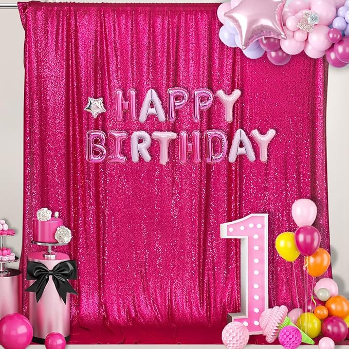 PartyDelight Hot Pink Sequin Backdrop Curtain 6FT x 6FT Photography Back Drop
