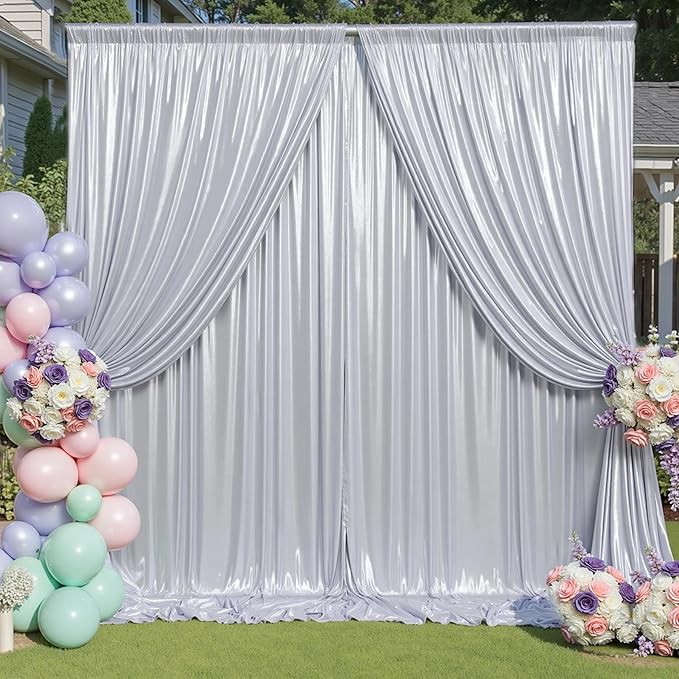 10x10 ft Wrinkle Free Silver Sequin Backdrop Curtain for Parties,Thick Not Fall Glitter Wedding Drapes Backdrop,2 Panels 5x10ft Shimmer Photo Wall Back Drop Cloth for Birthday Photography Background