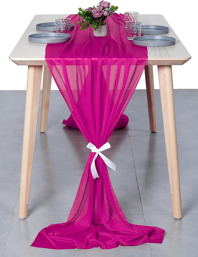 MDS 20 Pack 10ft Chiffon Table Runner 29 x 120 Inches Sheer Wedding Runner Romantic Rustic Table Runner for Wedding Decorations, Birthday Parties, Bridal Shower Party Arch Decor - Magenta