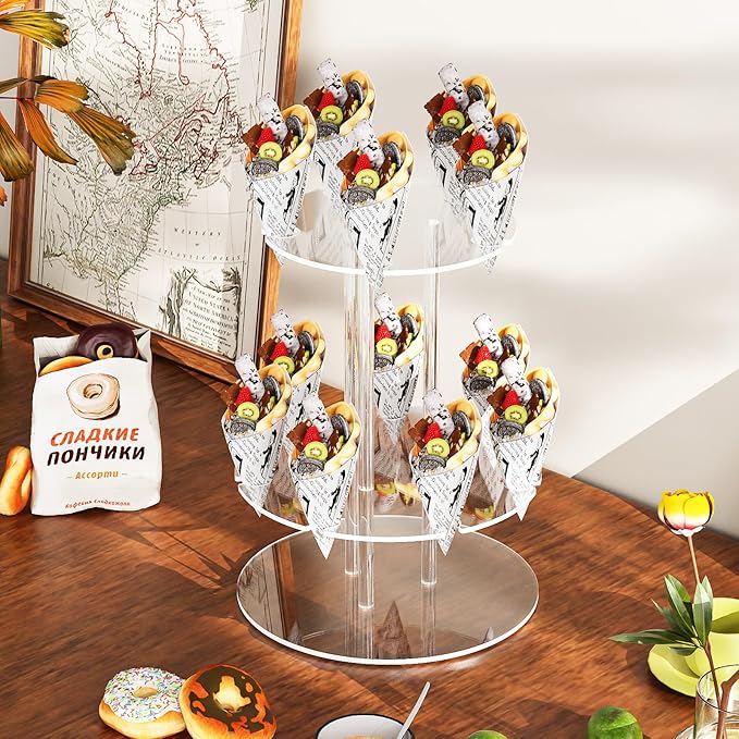 Champagne Tower, Circle Acrylic Champagne Display Rack Stand with 12 Slots, 2 Tiers Floating Sight Champagne Flute Holder for Party, Wedding, School, Celebration, 11.8x11.8x15.4 inch