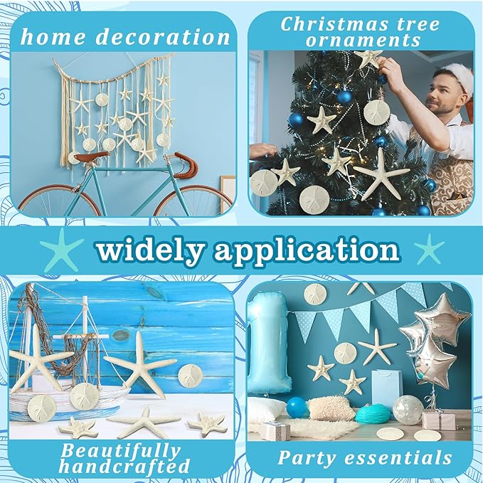 Queekay 30 Pieces Resin Starfish Sand Dollars 2.0 Inch 4.7 Inch Starfish 2.3 Inch Sand Dollars Crafts Ocean Themed Glittered Coastal Decorations for Summer Wedding Christmas Party Decor Supplies