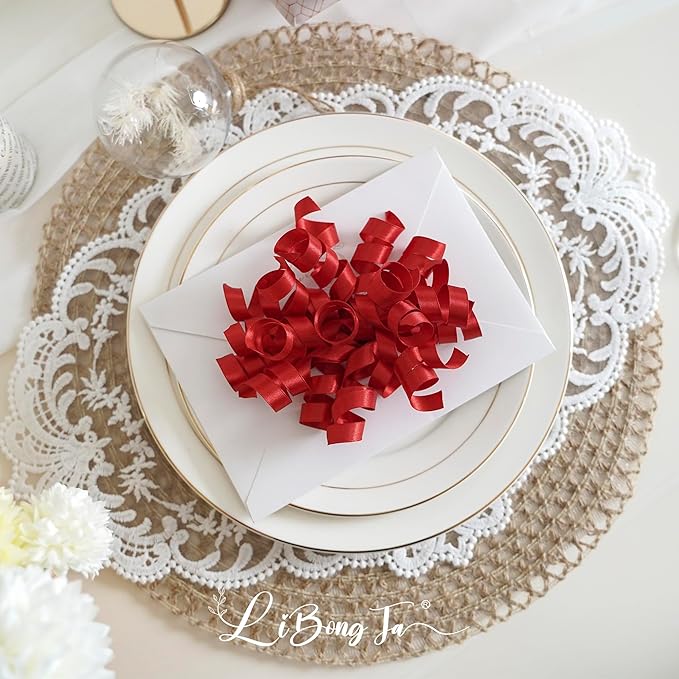 5 Inch Red Bows Curly Ribbon Bows for Gift Wrapping, Satin Bows with Double-Sided Tape, Self Adhesive Bows for Party, Wedding, Birthday Decor, Premade Bows for Crafts, Wine Glasses-8 Counts