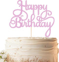 Happy Birthday Cake Topper - Pink Glitter Birthday Party Cake Decoration Supplies - Happy Birthday Cake Decor, for Anniversary/Birthday Party Supplies Photo Booth Props