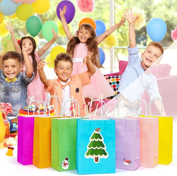 25 PCS Small Gift Bags Purple Kraft Paper Bags with Handles for Party Favors (8.2 x 6 x 3.1 In)