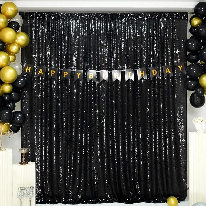 SquarePie Sequin Backdrop 10FT x 10FT Black Curtain Background for Halloween Wedding Party Decoration