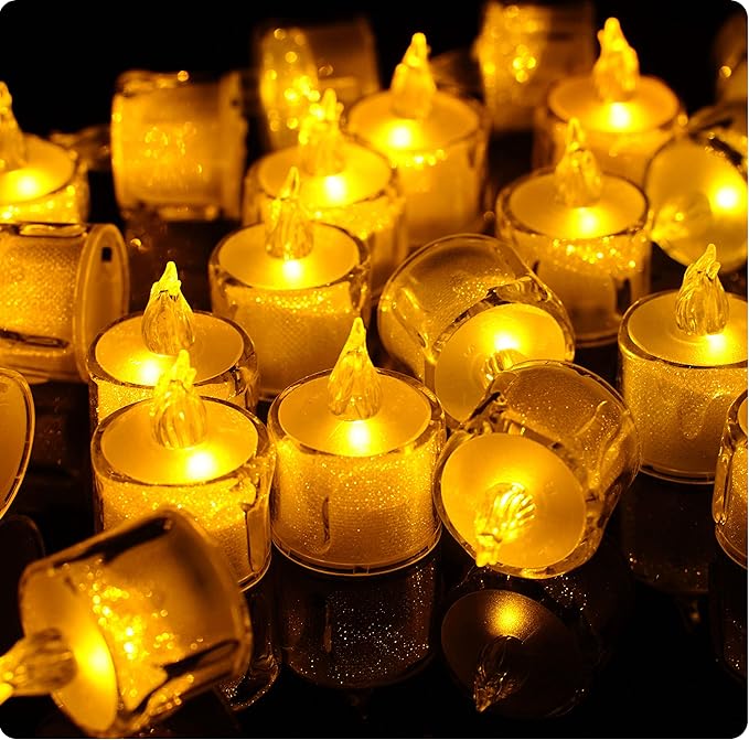 Flameless LED Tea Light Candles, Battery-Powered Unscented LED Tealight Candles, Fake Tealights (Warm White)
