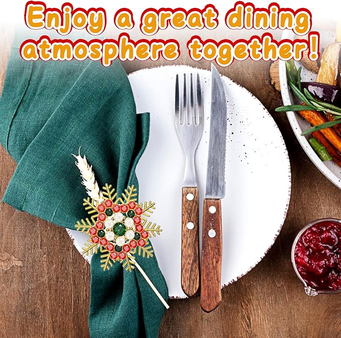 Halatool Set of 8 Christmas Napkin Rings Colorful Snowflake Napkin Holder for Christmas Thanksgiving Holiday Party Table Decoration