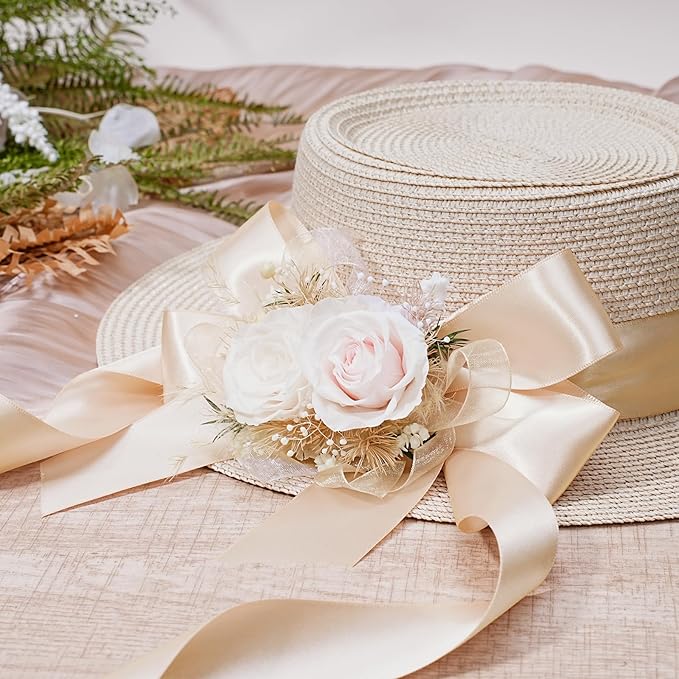 LaRibbons Nude Satin Ribbon 1 1/2 Inch 50 Yards Luxury Double Faced Ivory Silk Ribbon for Flower Bouquet Crafts Gift Wrapping Wedding Bow Christmas Decoration
