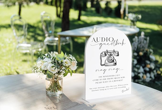 Audio Guest Book Sign, White Arch Acrylic Wedding Sign, Audio Guest Book Wedding Phone, Bridal Shower Decor, Engagement Party Decor, Centerpiece Table Decorations Party for Bride and Groom-25