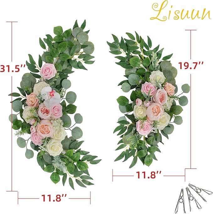 Wedding Arch Flowers, Artificial Flowers for Reception Backdrop and Welcome Ceremony Sign, Large Flower Swag for Beautiful Dream Wedding Ceremony Floral Decor - Pack of 2