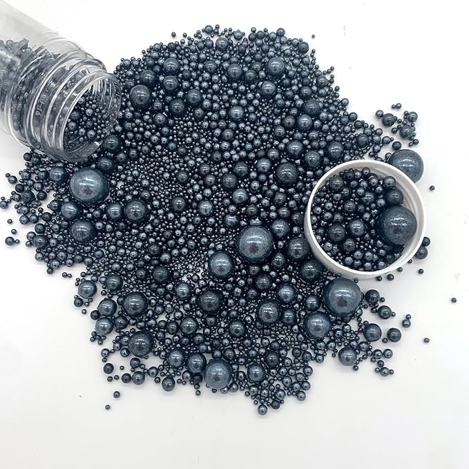 Weraru Edible Black Pearl Sugar Sprinkles Candy Mixing Size Baking Edible Cake Decorations Cupcake Toppers Cookie Decorating Celebrations Wedding Shower Party Chirstmas Supplies 130g/ 4.58oz