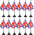 12 Pack UK Desk Flag Set, Britain Table Office Flag, Small Miniature Desktop Flag With Black Pole and Black Base, Classroom, Offices Meeting Desk Decoration (UK)
