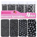 Black Pearl Sprinkles for Cake Decorating, 11.3 Oz Edible Pearls Sugar 4 Sizes Gift Box Set for Baking Cookie Ice Cream Cupcake Toppings