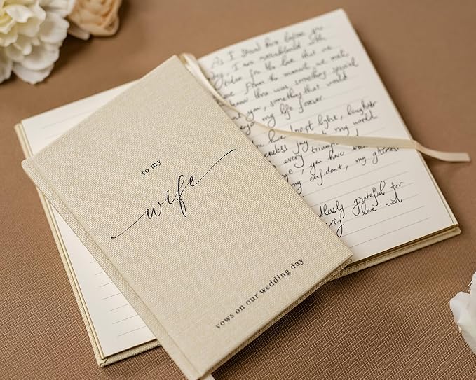 To My Husband/Wife Hardcover Vow Books (Set of 2) - 5.75 x 5 Minimalist Pocket Sized Black Embossed Wedding Ceremony Vow Renewal Speech Notebook