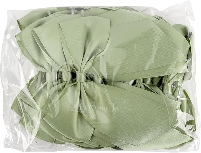 5'' Sage Green Bow Party Decorations Satin Bows, Twist Tie Bows for Treat Bags, Cake Pops, Pre-tied Bow Premade Ribbon Bows for Crafts, Holiday Bows for Gift Wrapping, Wedding Decor-24 Counts
