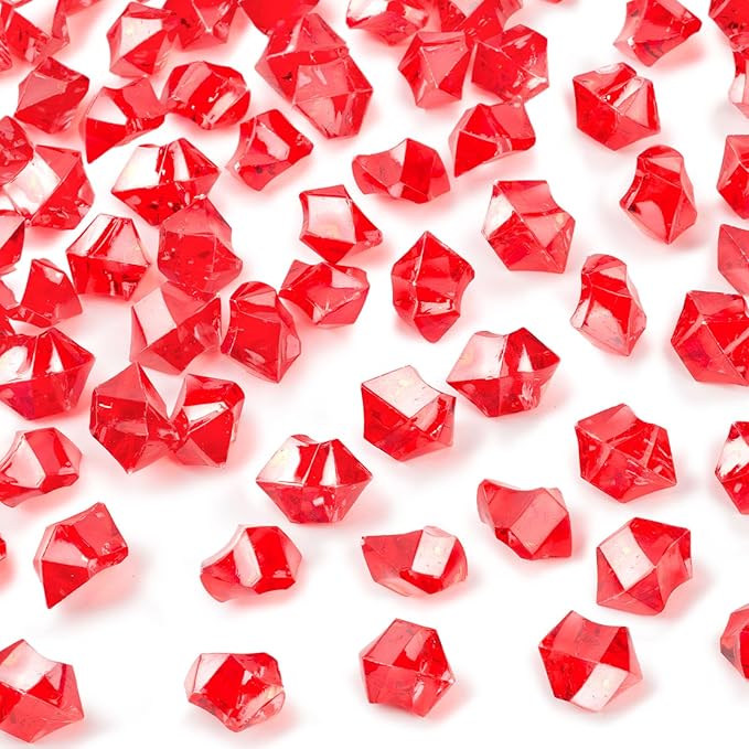 DomeStar Red Fake Ice Rocks, 150PCS Acrylic Gems Crystals Plastic Diamonds Centerpiece for Vase Fillers Wedding Party Table Scatter Decorations