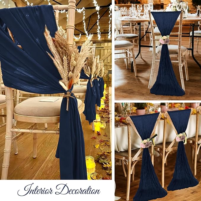 36 Pcs Navy Blue Cheesecloth Chair Sashes, 16 x 108 inch Gauze Fabric Washable Chair Sashes Bows Designed for Aisle Decorations Universal Chair Cover Decor for Wedding Reception Party Banquet