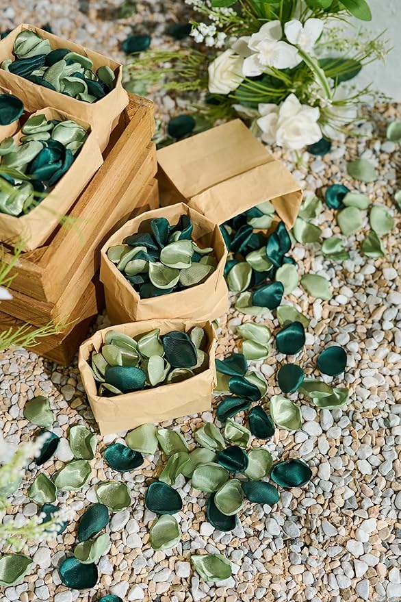 Ling's Moment Rose Petals, Silk Flower Petals for Wedding/Aisle/Flower Girl Baskets/Table Centerpiece Décor,etc.Emerald Green Forest 200pcs