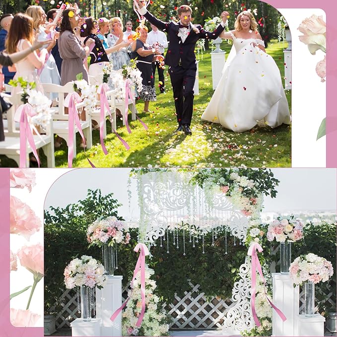 24 Pcs Large Wedding Pink Ribbon Bows for Wedding Chairs Decorative Ribbon Sashes for Pew Back Elegant Ceremony Ribbons for Bridal Shower Banquet Marriage Ceremony