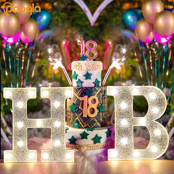 Pooqla Light Up Letters, LED Marquee Letters for Silver Birthday Decorations, Battery Powered Night Light Teenager Girl Room Decor, Gift for Girls Boys Wedding Bedroom Christmas Party Decor, Letter R