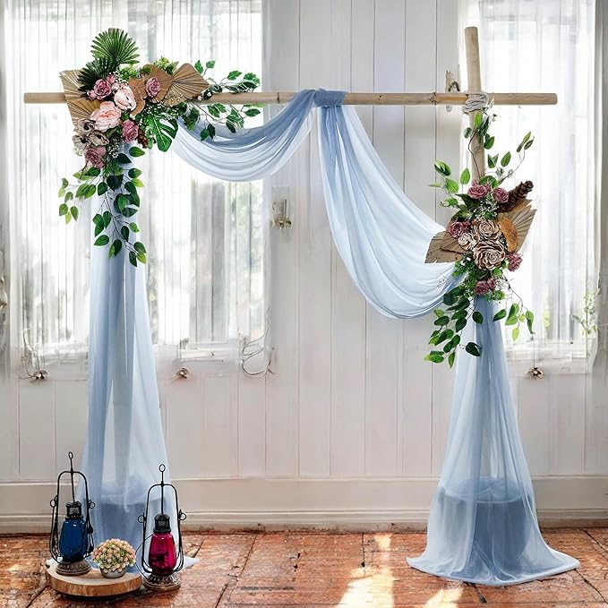 MDS Halloween Chiffon Draping Fabric - 2 Panel, 30" Wide x 40ft Long - Sheer Spooky Arbor & Canopy Drapery for Haunted House Backdrops, Party Ceilings, DIY Costumes & Themed Events - Dusty Blue