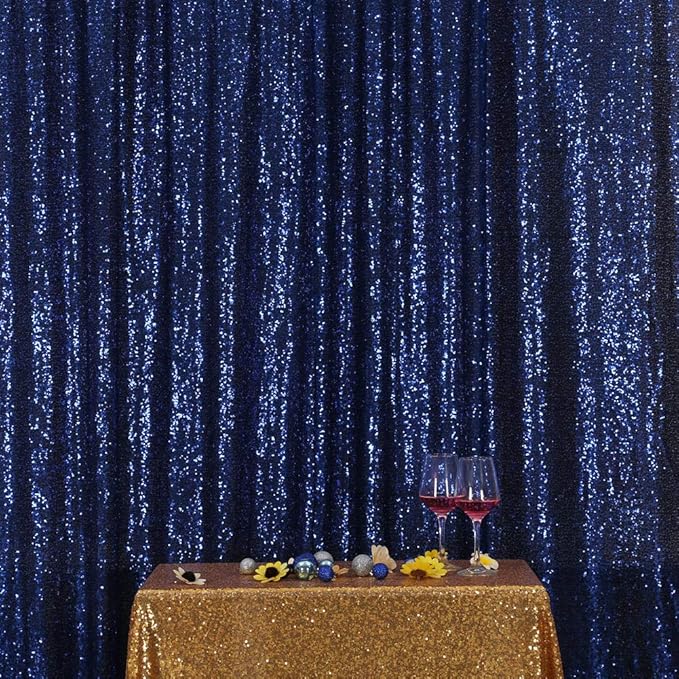SquarePie Sequin Backdrop 8FT x 8FT Navy Blue Curtain Background Wedding Party Decoration