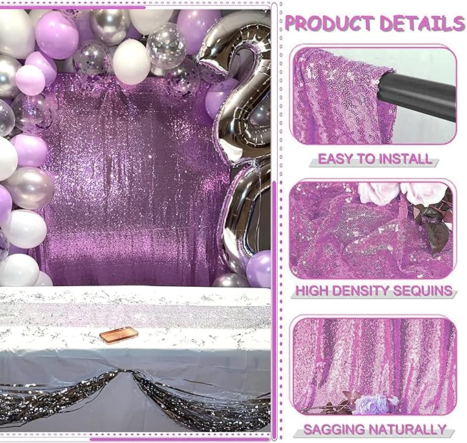 Lavender Sequin Backdrop Curtain 4FTx8FT 2 Panel Shimmer Curtains for Parties Glitter Curtains Photo Background for Wedding Baby Shower
