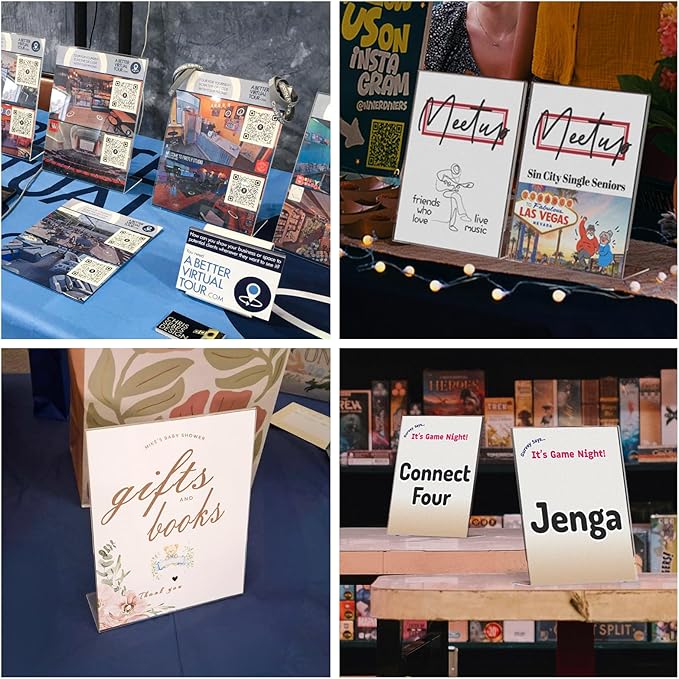 NIUBEE 24 Pack Acrylic Sign Holder 8.5 x 11 Inches Slanted Back, Clear Plastic Sign Holder Paper Display Table Stand for Office, Store, Restaurant