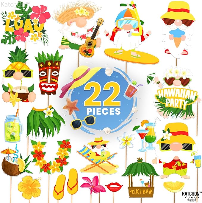 KatchOn, Hawaiian Luau Photo Booth Props - Pack of 22 | Luau Party Decorations | Hawaiian Photo Booth Props for Hawaiian Themed Party Decorations | Luau Photo Props for Hawaiian Party Decorations