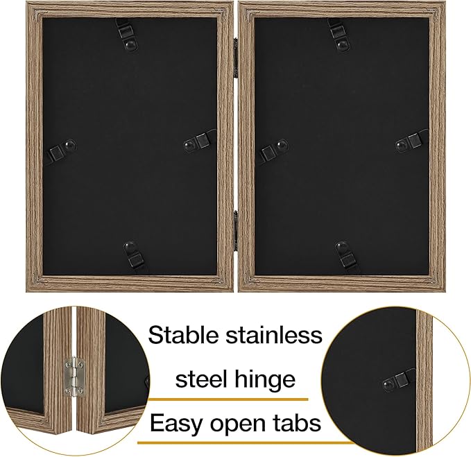 decorUhome Double 8x10 Picture Frame Vertical, Engineered Wood Bifold Photo Frame with Plexiglass for Tabletop Display, 8x10, Oak