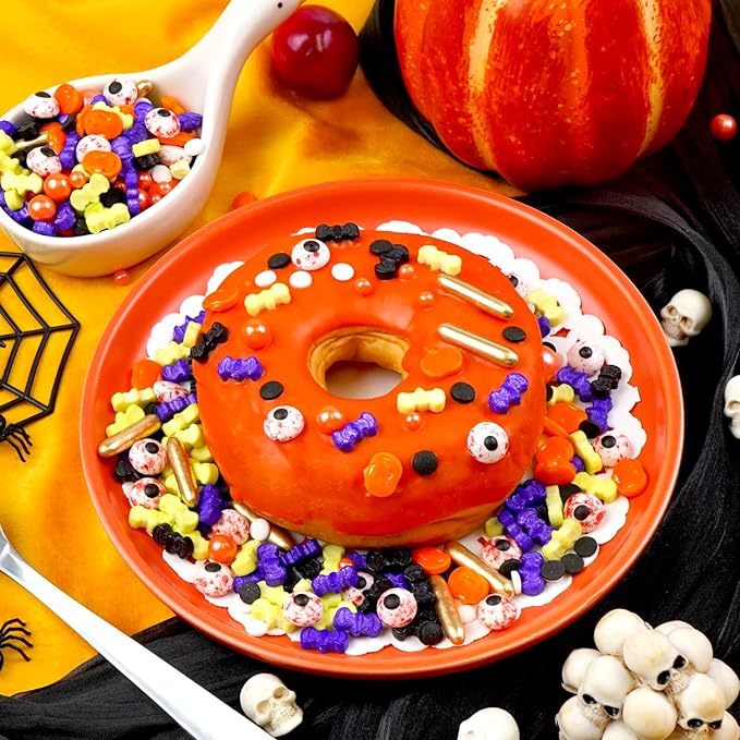 Halloween Sprinkles Mix, Sprinkles for Cake Decorating, Edible Halloween Candy, 180g/ 6.35oz, Cupcake Toppers, Cake Decorations, Ice Cream Toppings, Cookie Decoration(Orange Black Purple)