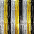 3 Pack 3.3 x 8.2 ft Black Gold Silver Foil Fringe Backdrop Curtains, Tinsel Streamers Party Decorations, Fringe Backdrop, Door Shimmer for New Years or Birthday Party