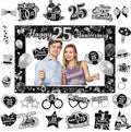 25th Wedding Anniversary Decorations Black Sliver 25th Wedding Anniversary Party Photo Booth Props and Selfie Frame Silver Happy 25 Years Anniversaries Party Supplies for Women Men Cheers to 25 Years