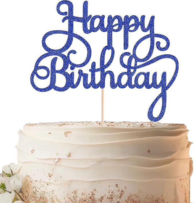 Happy Birthday Cake Topper - Royal Blue Glitter Birthday Party Cake Decoration Supplies - Happy Birthday Cake Decor, for Anniversary/Birthday Party Supplies Photo Booth Props