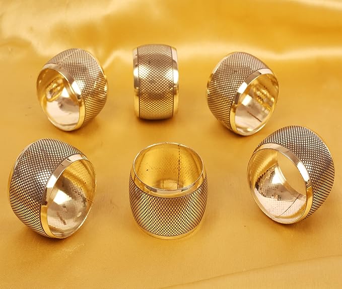 Brass Base Artistic Handcrafted Beautiful Tyre Round Shape Large Size Party Dining Table Napkin Holders in Antique Gold Tone. (Set of 6).