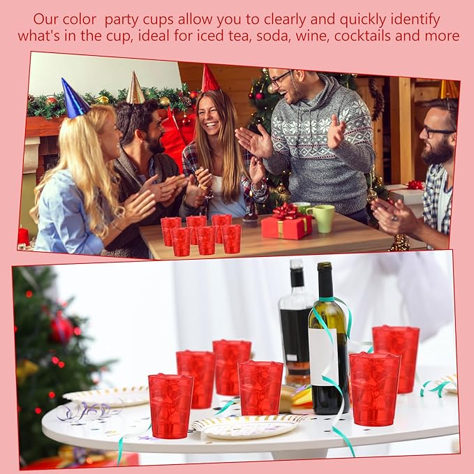 Minatee 100 Count Plastic Cups Disposable Fancy Cups Heavy Duty Wine Cocktail Glasses for Halloween Wedding Christmas Birthday Party Supplies Plastic Drinking Tumblers(Red,10 oz)