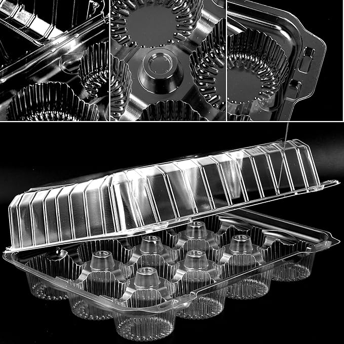 80 Pack Plastic Cupcake Containers 12-Compartment Clear Cupcake Boxes Disposable Cupcake Tray Holders 12 Cavity Cupcake Carriers with Deep Dome For Cupcake Muffin Packaging