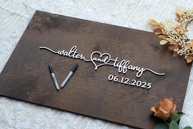 Personalized Last Name Guest Book, Unique Guest Book Sign, Custom Alternative Guest Book, Wooden Guest Book, Wedding Ceremony Guestbook Sign (Design 12)