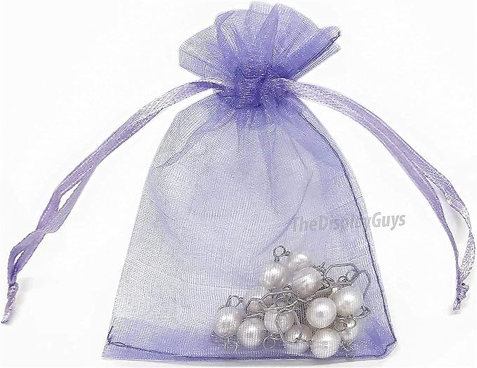 TheDisplayGuys 100-Pack XS 2 x 2 3/4" Lavender Sheer Organza Gift Bags with Drawstring, Jewelry Candy Treat Wedding Party Favors Mesh Pouch