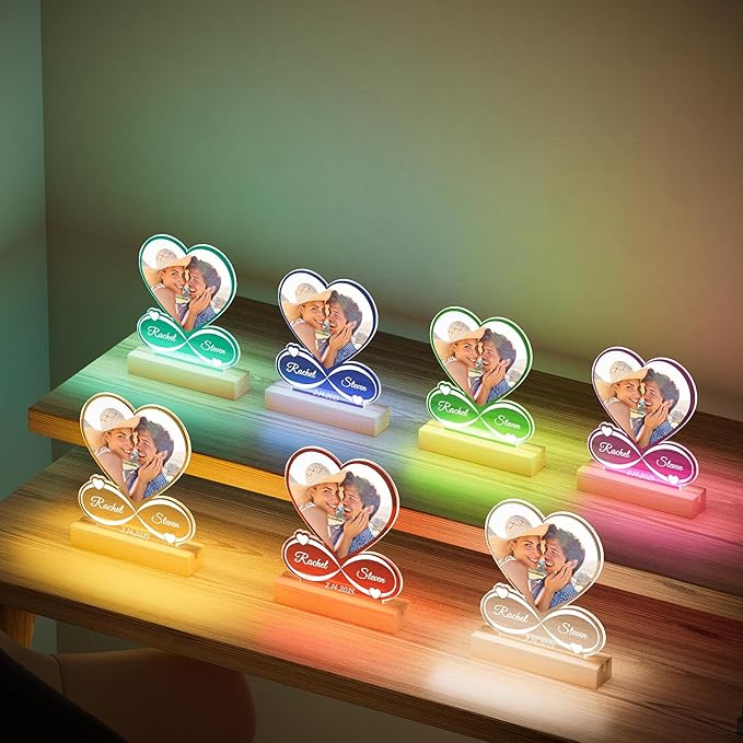 Custom Picture Frames with Photo, Customized Photo Frame with Night Light, Personalized Picture Frame, Personalized Anniversary Birthday Gifts for Women Men Him Her Girlfriend Boyfriend Couples