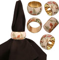 Gorgeous Beautifully Handcrafted Eye Catching Floral Petals Patterns Large Size Gold Color Party Dining Table Napkin Holders (Set of 6)